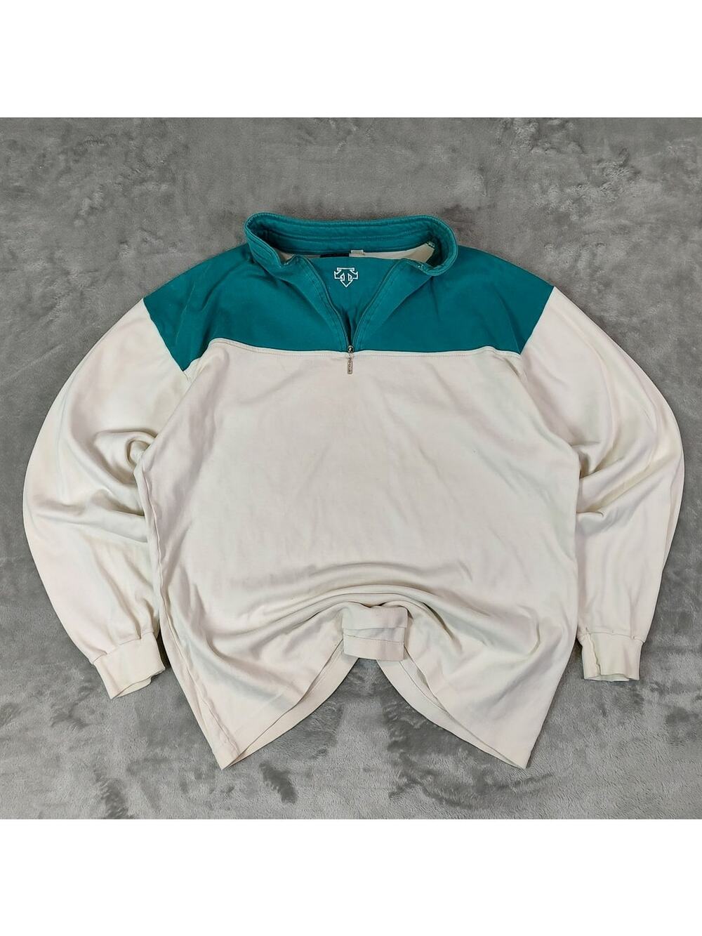 VTG Descente white/teal casual sportswear quarter zip pullover womens Large